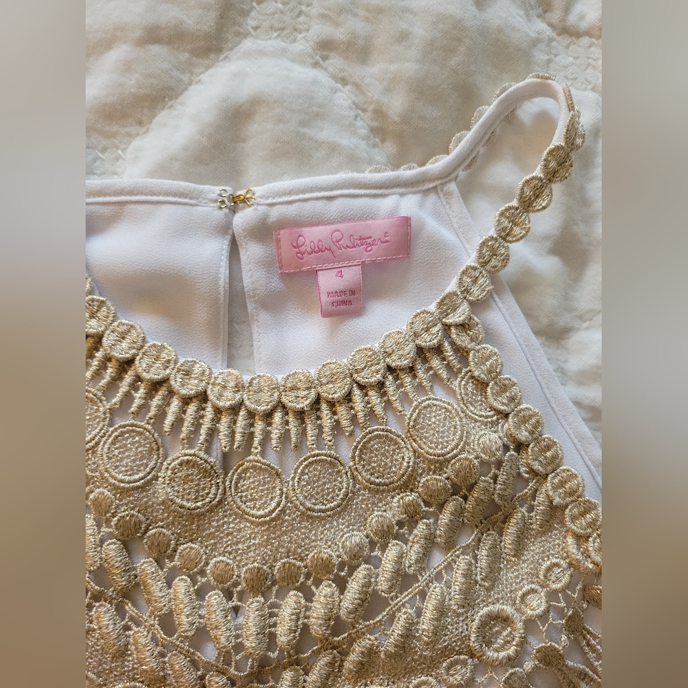 Lilly Pulitzer while and gold pearl soft shift dress, size 4 - Picture 5 of 14